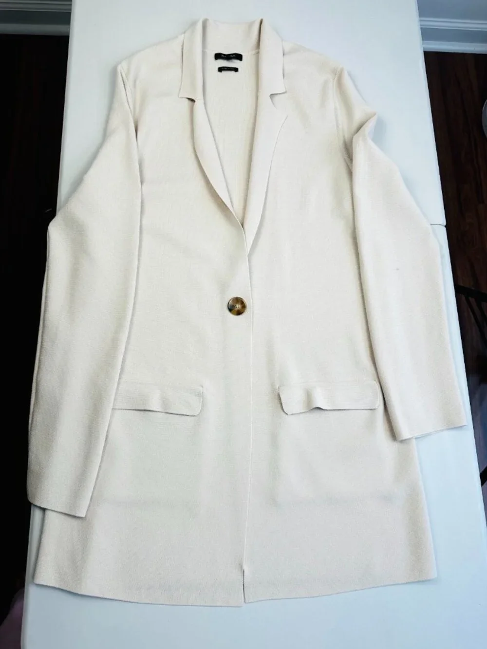 Massimo Dutti Women’s Long Knit Blazer  Size M Ivory Cream Single Button